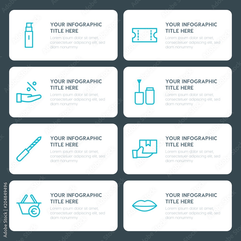 Flat shopping, beauty and cosmetics infographic timeline template for presentations, advertising, annual reports Flat shopping, beauty and cosmetics infographic timeline template for presentations, advertising, annual reports