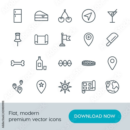 Modern Simple Set of food, location, drinks Vector outline Icons. Contains such Icons as  glass,  sweet, location,  food,  martini,  wine and more on white background. Fully Editable. Pixel Perfect. photo