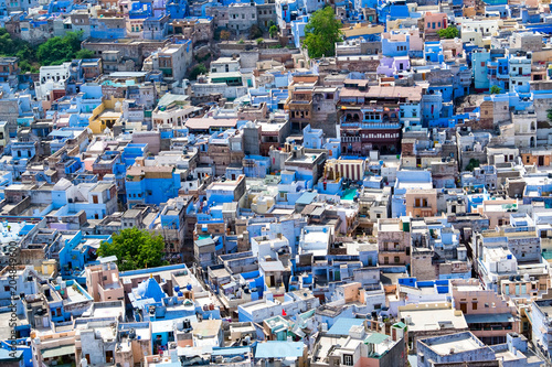 Aerial view of Jodhpur city, Rajasthan, India. The famous blue city, seen from Mehrangarh fort. © tanarch