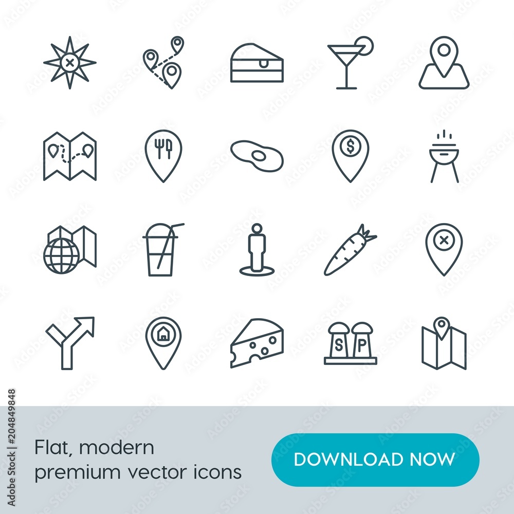 Modern Simple Set of food, location, drinks Vector outline Icons