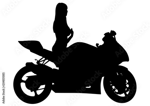 Motorcycl and beauty women on white background