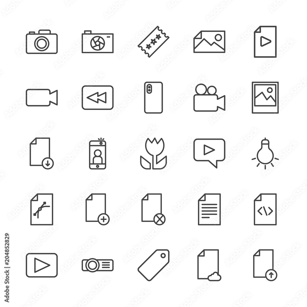 Modern Simple Set of video, photos, bookmarks, files Vector outline Icons. Contains such Icons as game, internet, movie, business, sale and more on white background. Fully Editable. Pixel Perfect. Modern Simple Set of video, photos, bookmarks, files Vector outline Icons. Contains such Icons as game, internet, movie, business, sale and more on white background. Fully Editable. Pixel Perfect.