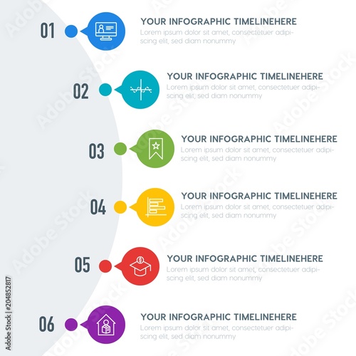 Flat charts, bookmarks, education infographic timeline template with 7 options for presentations, advertising, annual reports