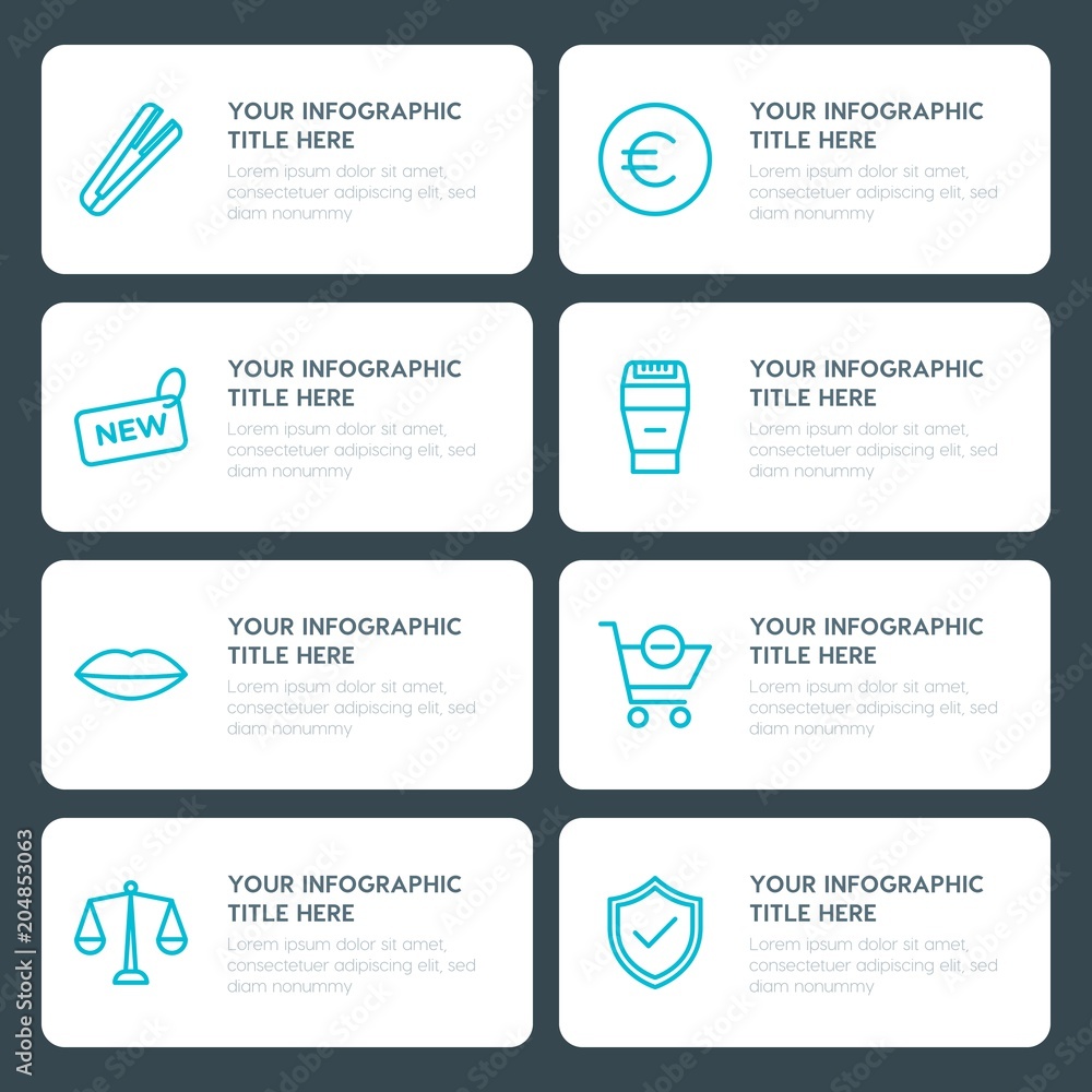 Obraz premium Flat shopping, beauty and cosmetics infographic timeline template for presentations, advertising, annual reports