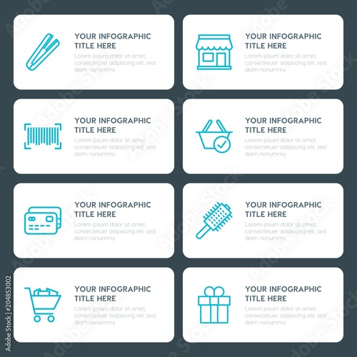 Flat shopping, beauty and cosmetics infographic timeline template for presentations, advertising, annual reports