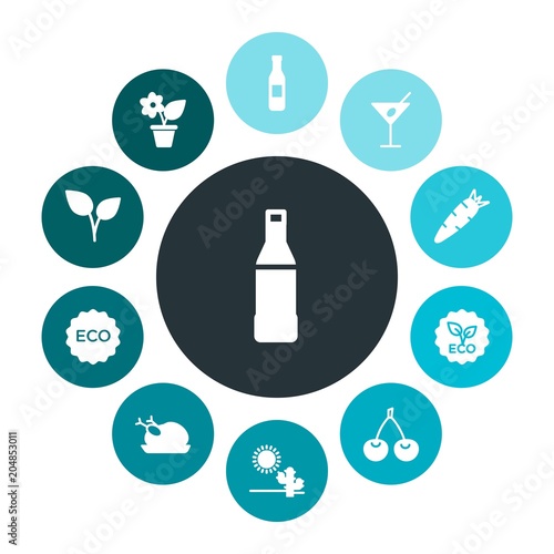 food, nature, drinks Infographic Colorful fill Icons Set. Contains such Icons as fresh,  liquid,  ecology, alcohol,  red,  interior,  plastic, nature, chicken and more. Fully Editable. Pixel Perfect