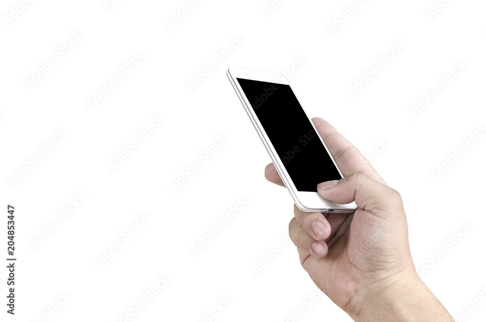 hand holding smartphone isolated on white clipping path inside hand holding smartphone isolated on white clipping path inside