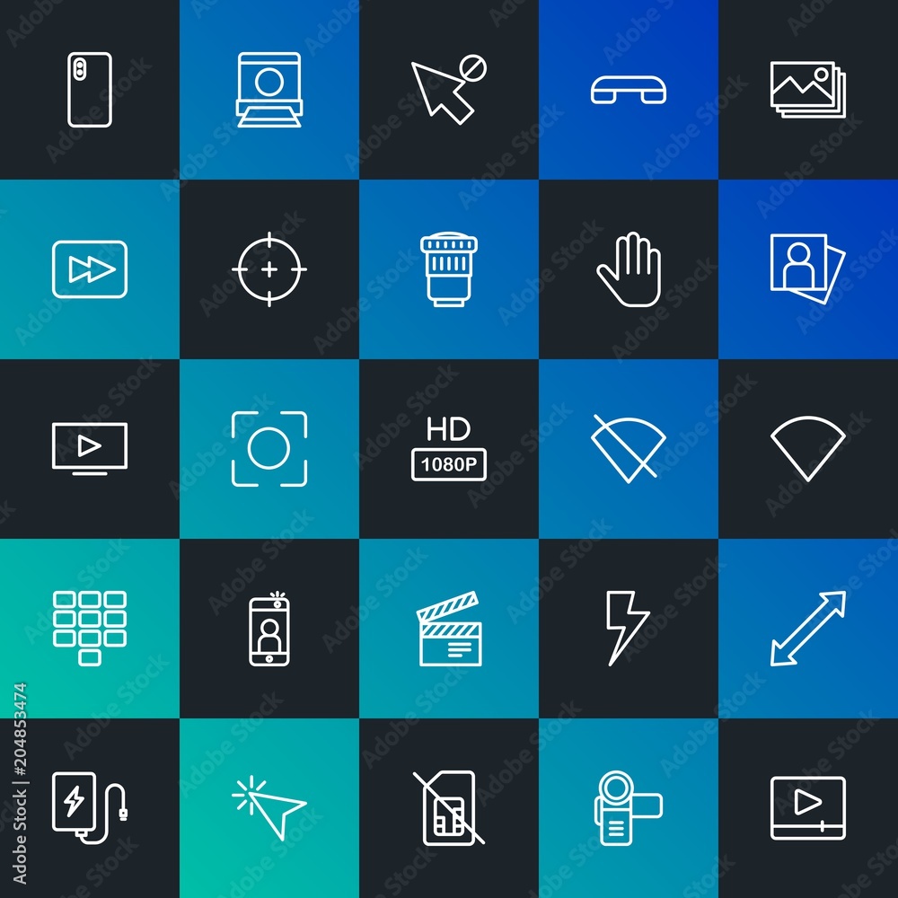 Modern Simple Set of mobile, video, photos, cursors Vector outline Icons. Contains such Icons as caption, arrow, video, web and more on dark and gradient background. Fully Editable. Pixel Perfect. Modern Simple Set of mobile, video, photos, cursors Vector outline Icons. Contains such Icons as caption, arrow, video, web and more on dark and gradient background. Fully Editable. Pixel Perfect.