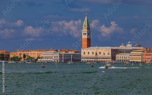 Doge's Palace and St. Mark's Campanile in Venice Italy from the Venetian Lagoon