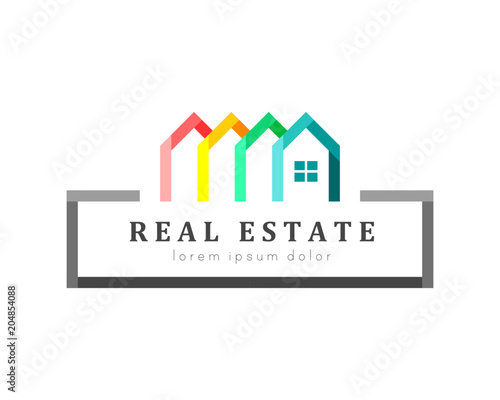 Real estate and house logo. Colorful houses as variety concept.
