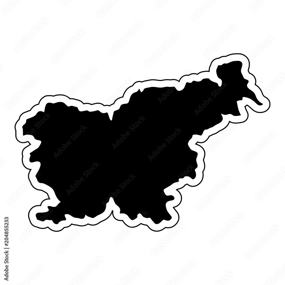Black silhouette of the country Slovenia with the contour line. Effect of stickers, tag and label. Vector illustration Black silhouette of the country Slovenia with the contour line. Effect of stickers, tag and label. Vector illustration