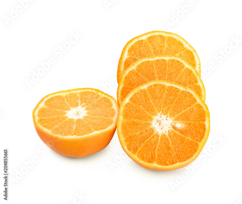 Orange. Whole and halves isolated on the white background