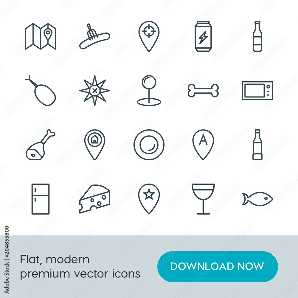 Modern Simple Set of food, location, drinks Vector outline Icons. Contains such Icons as fish, water, location, chicken, travel, cheese and more on white background. Fully Editable. Pixel Perfect. Modern Simple Set of food, location, drinks Vector outline Icons. Contains such Icons as fish, water, location, chicken, travel, cheese and more on white background. Fully Editable. Pixel Perfect.
