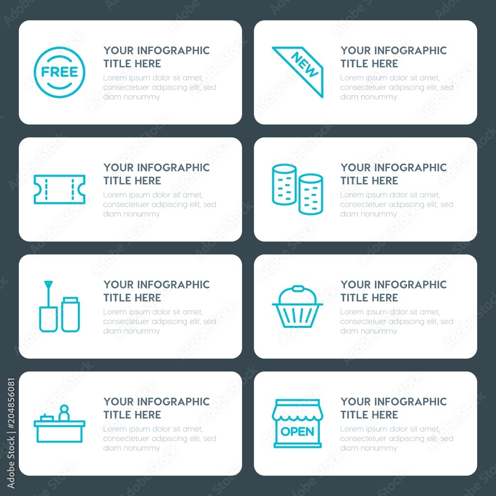 Fototapeta premium Flat shopping, beauty and cosmetics infographic timeline template for presentations, advertising, annual reports