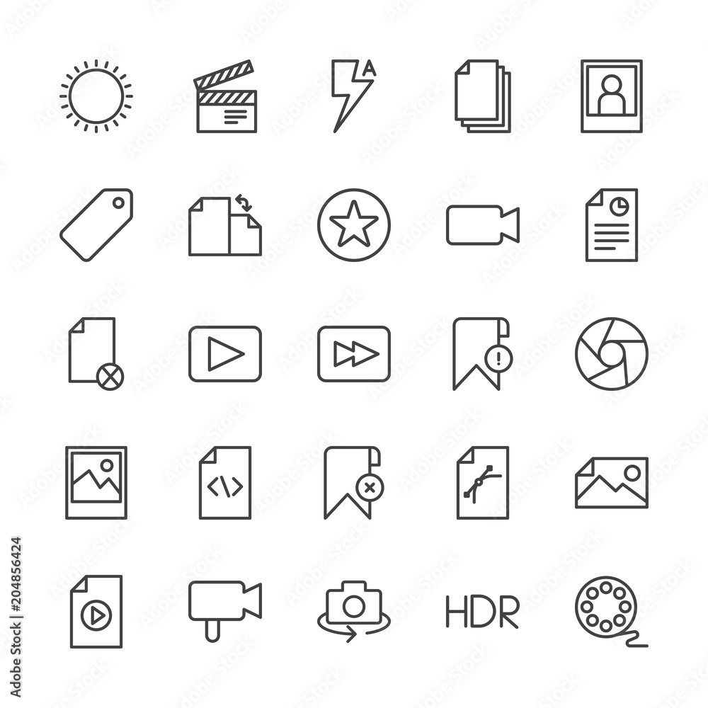 Modern Simple Set of video, photos, bookmarks, files Vector outline Icons. Contains such Icons as lightning, shot, people, architecture and more on white background. Fully Editable. Pixel Perfect. Modern Simple Set of video, photos, bookmarks, files Vector outline Icons. Contains such Icons as lightning, shot, people, architecture and more on white background. Fully Editable. Pixel Perfect.