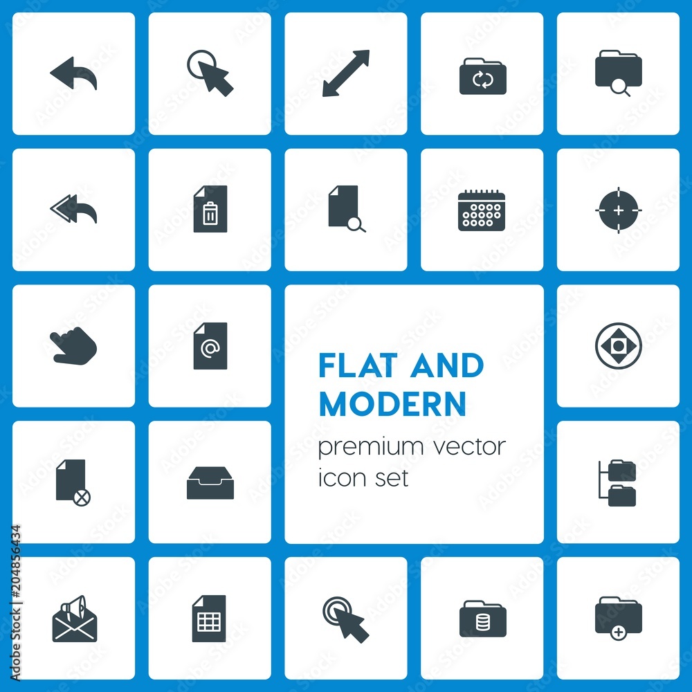 Modern Simple Set of folder, cursors, files, email Vector fill Icons. Contains such Icons as delete, search, file, add, inbox, click, mail and more on dark background. Fully Editable. Pixel Perfect Modern Simple Set of folder, cursors, files, email Vector fill Icons. Contains such Icons as delete, search, file, add, inbox, click, mail and more on dark background. Fully Editable. Pixel Perfect