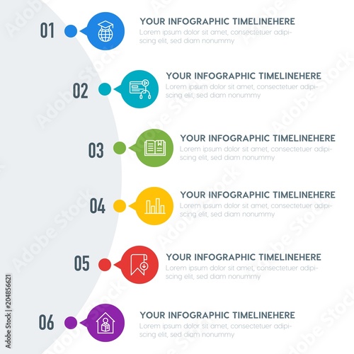 Flat charts, bookmarks, education infographic timeline template with 7 options for presentations, advertising, annual reports