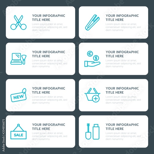 Flat shopping, beauty and cosmetics infographic timeline template for presentations, advertising, annual reports