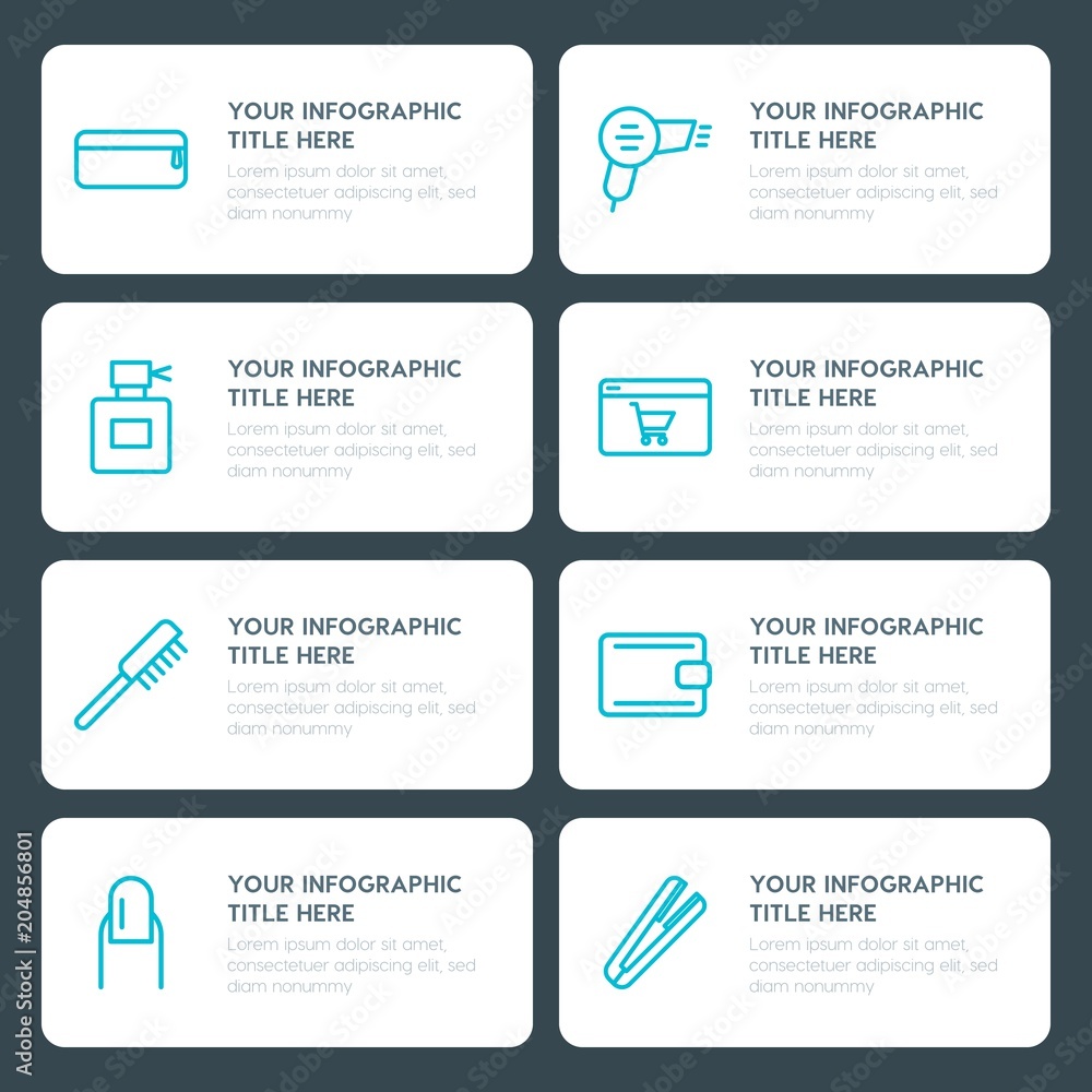 Fototapeta premium Flat shopping, beauty and cosmetics infographic timeline template for presentations, advertising, annual reports