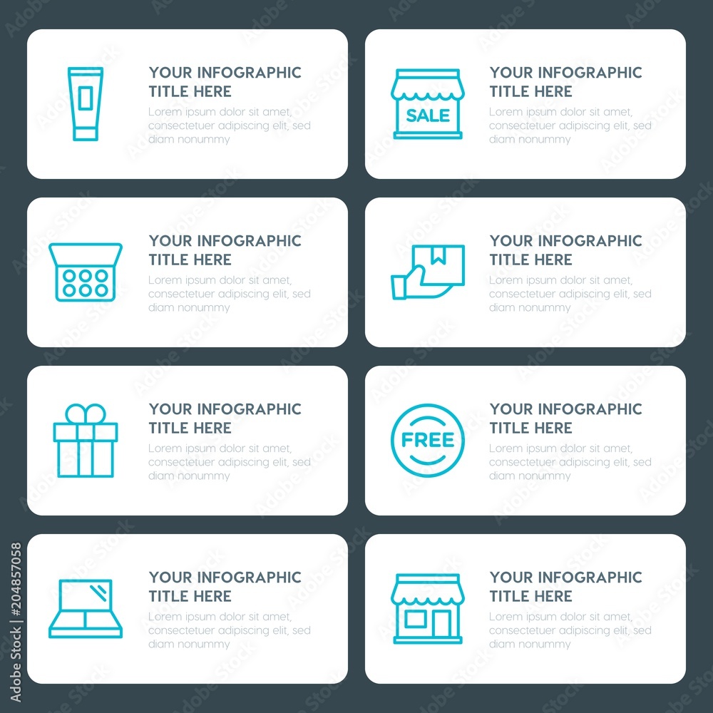 Fototapeta premium Flat shopping, beauty and cosmetics infographic timeline template for presentations, advertising, annual reports