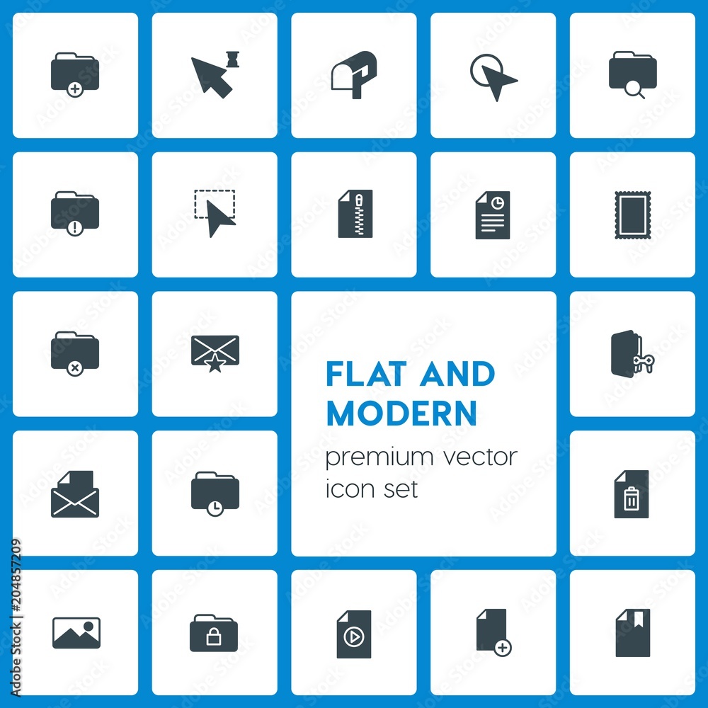 Modern Simple Set of folder, cursors, files, email Vector fill Icons. Contains such Icons as sign, lock, mailbox, art, folder, email and more on dark background. Fully Editable. Pixel Perfect Modern Simple Set of folder, cursors, files, email Vector fill Icons. Contains such Icons as sign, lock, mailbox, art, folder, email and more on dark background. Fully Editable. Pixel Perfect