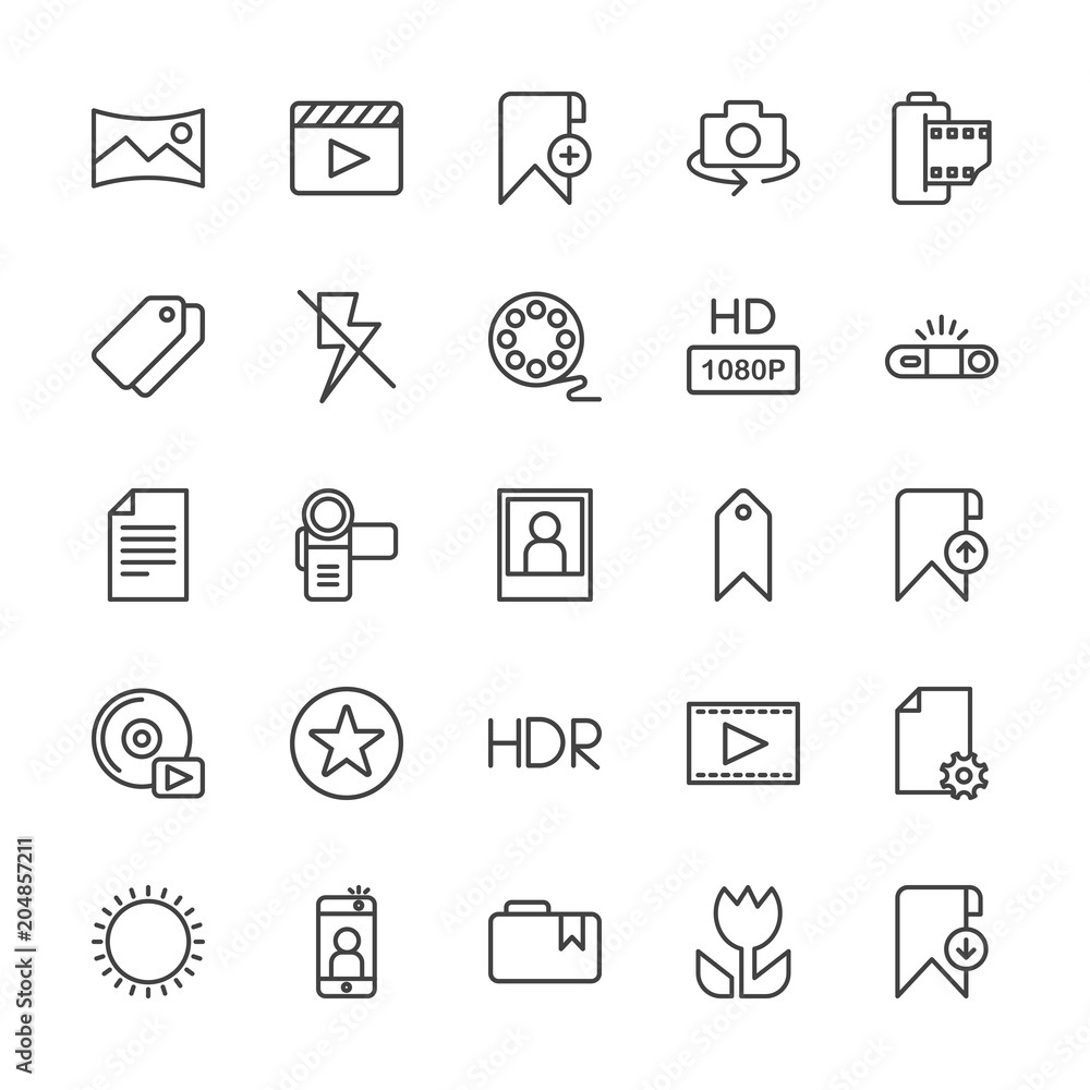 Modern Simple Set of video, photos, bookmarks, files Vector outline Icons. Contains such Icons as movie, rotate, sign, phone, photo and more on white background. Fully Editable. Pixel Perfect. Modern Simple Set of video, photos, bookmarks, files Vector outline Icons. Contains such Icons as movie, rotate, sign, phone, photo and more on white background. Fully Editable. Pixel Perfect.