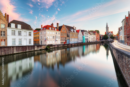 Canals of Bruges, Belgium at sunset