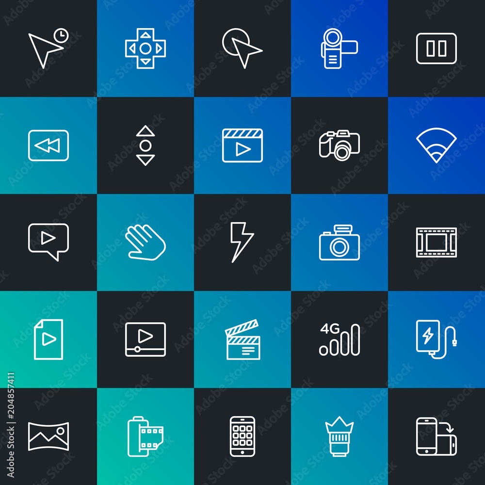 Modern Simple Set of mobile, video, photos, cursors Vector outline Icons. Contains such Icons as arrow, rotate, application and more on dark and gradient background. Fully Editable. Pixel Perfect. Modern Simple Set of mobile, video, photos, cursors Vector outline Icons. Contains such Icons as arrow, rotate, application and more on dark and gradient background. Fully Editable. Pixel Perfect.