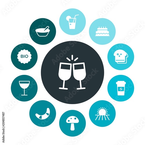 food, nature, drinks Infographic Colorful fill Icons Set. Contains such Icons as  alcohol,  porridge,  clinking,  mushroom,  fresh, agriculture,  healthy, cake and more. Fully Editable. Pixel Perfect