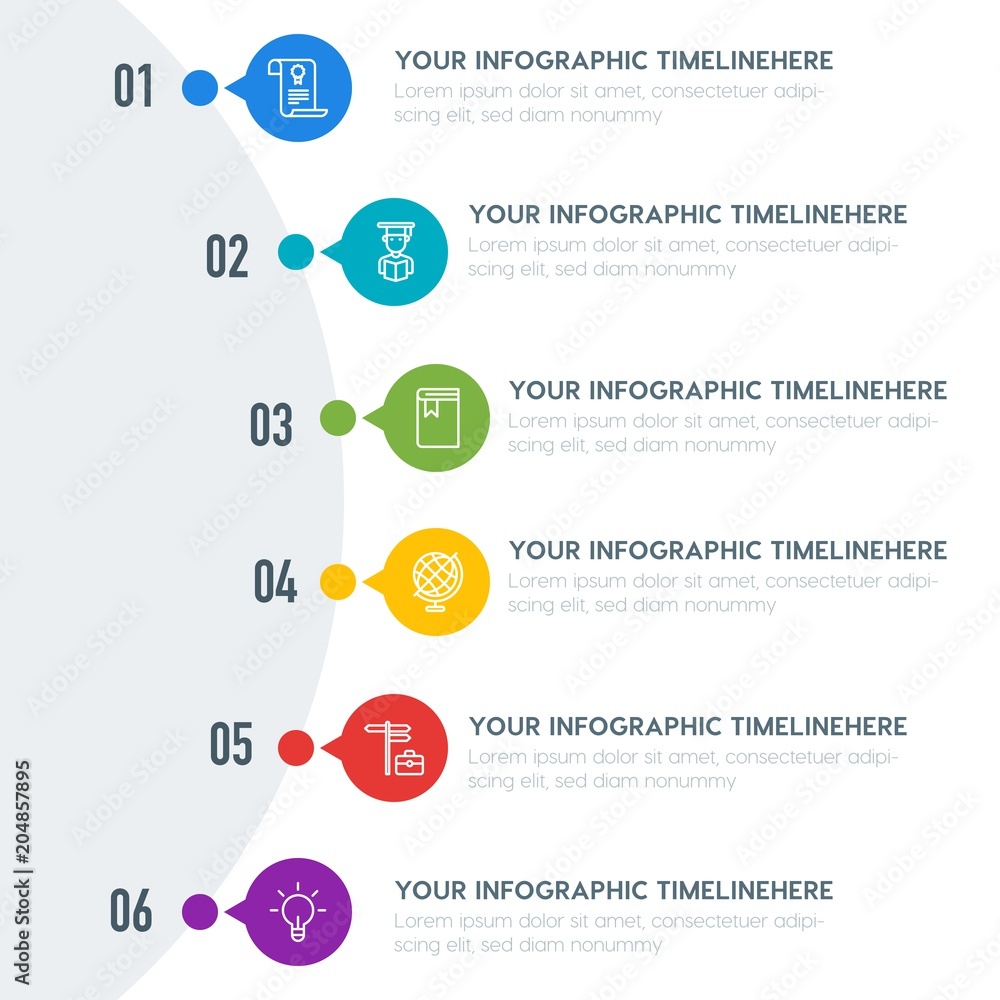 Naklejka premium Flat charts, bookmarks, education infographic timeline template with 7 options for presentations, advertising, annual reports