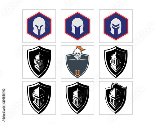 knight headgear armor shield roman greek crusader image vector set