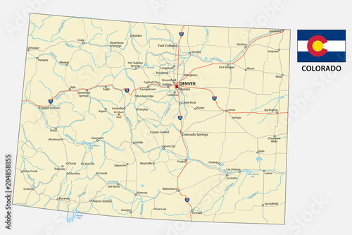 colorado road vector map with flag