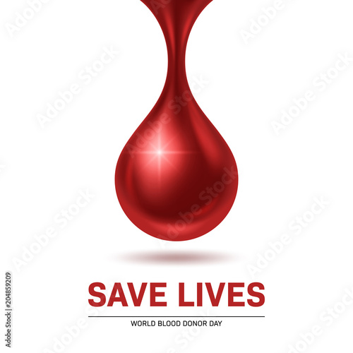 World blood donor day poster. Realistic blood drop. Vector Illustration