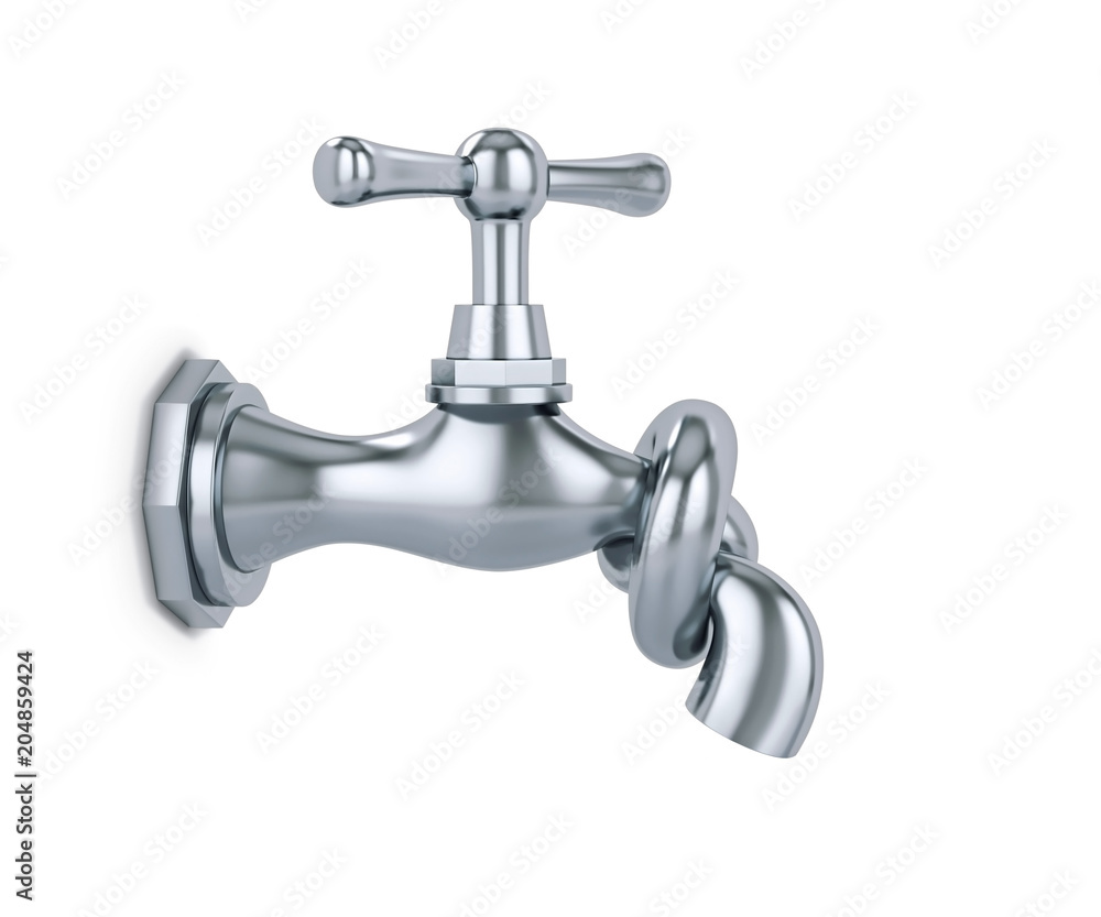Water tap tied in knot isolated on white, saving water concept Water tap tied in knot isolated on white, saving water concept
