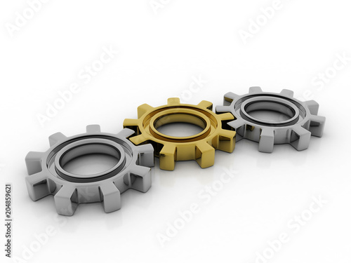 3D rendering illustration. gears on a white background 