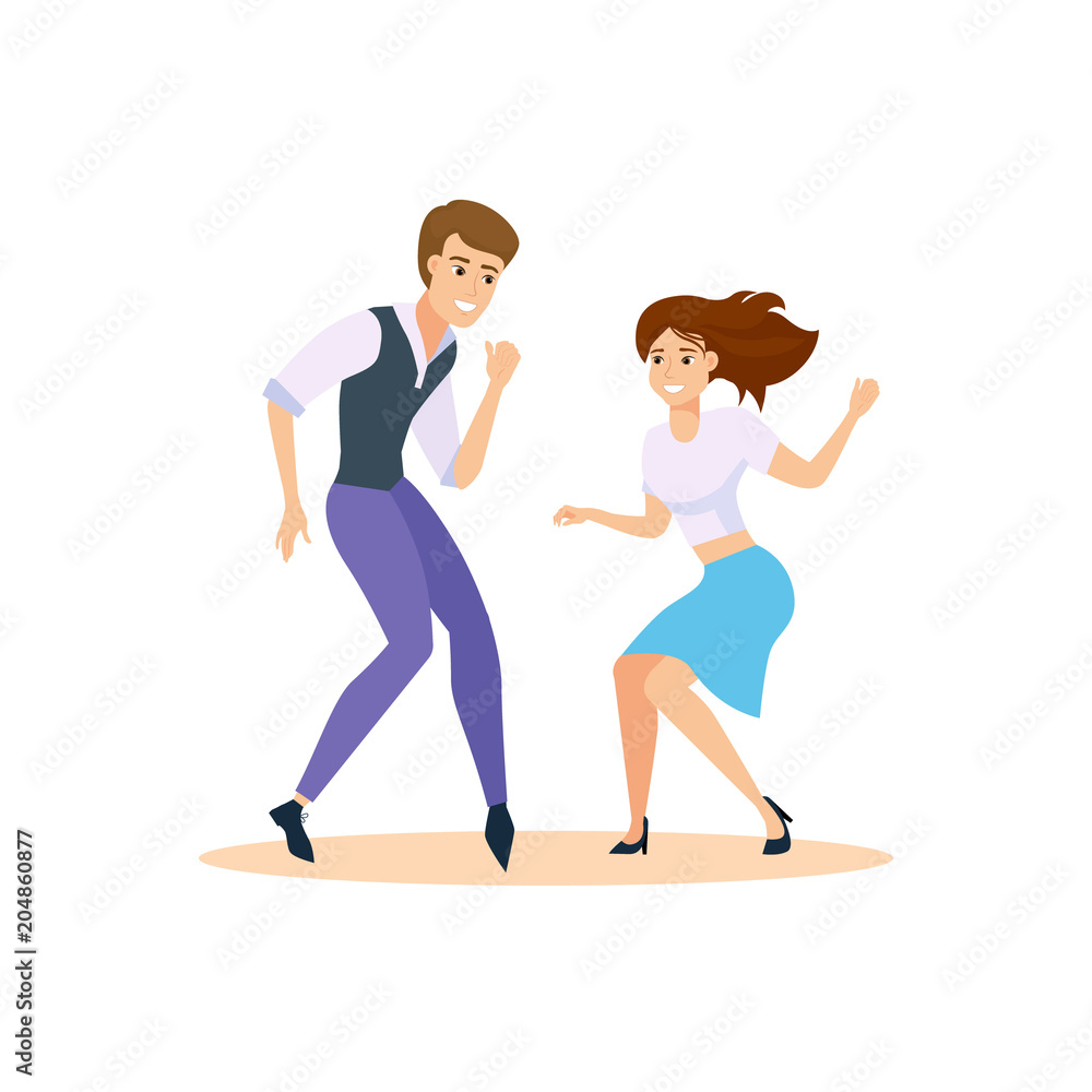 Fototapeta premium Taniec ilustracji wektorowych para. Szczęśliwi tancerze swing.