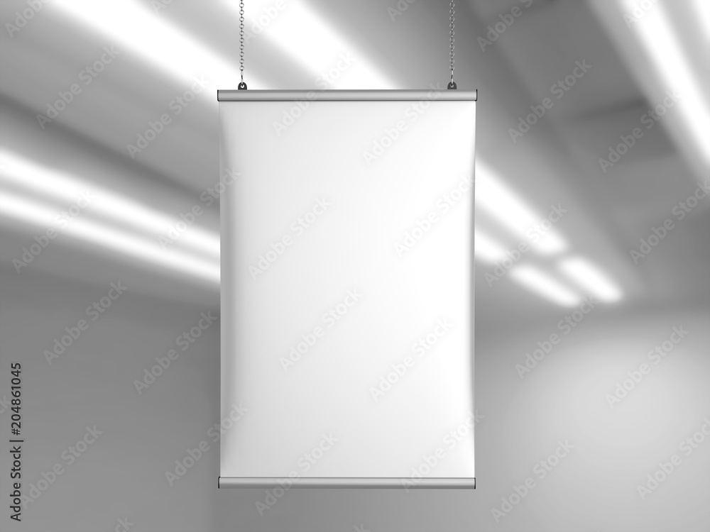 Aluminum snap grip Ceiling Banner poster hanger,Hanging Poster Rails Poster  Hanger. 3d render illustration. Stock Illustration