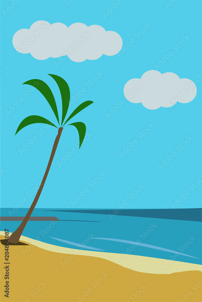 Playa con una palmera del caribe.