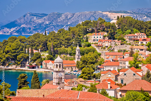 Town of Cavtat towers and waterfront view photo