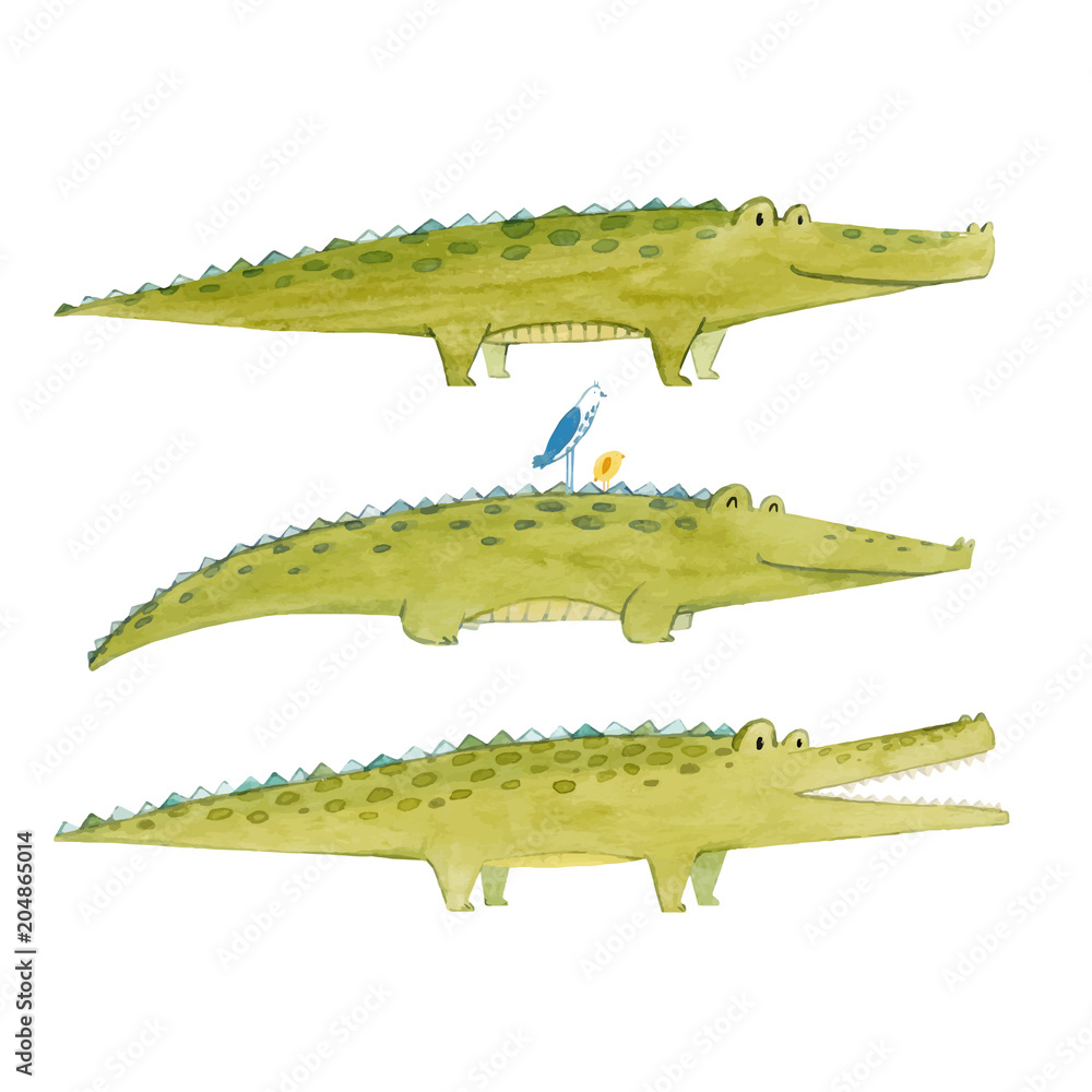 Obraz Watercolor crocodile vector set