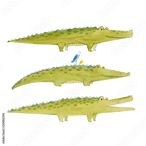 Watercolor crocodile vector set