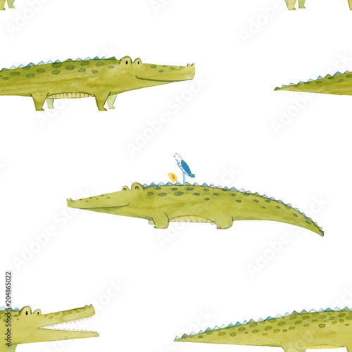 Watercolor crocodile vector pattern