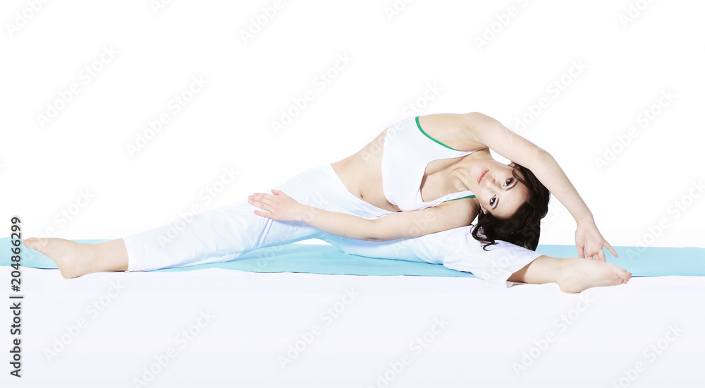 young woman doing sports on white isolated background young woman doing sports on white isolated background