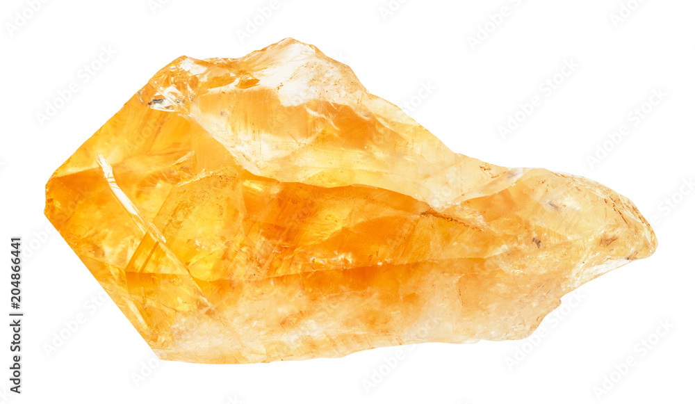 raw crystal of Citrine gemstone isolated