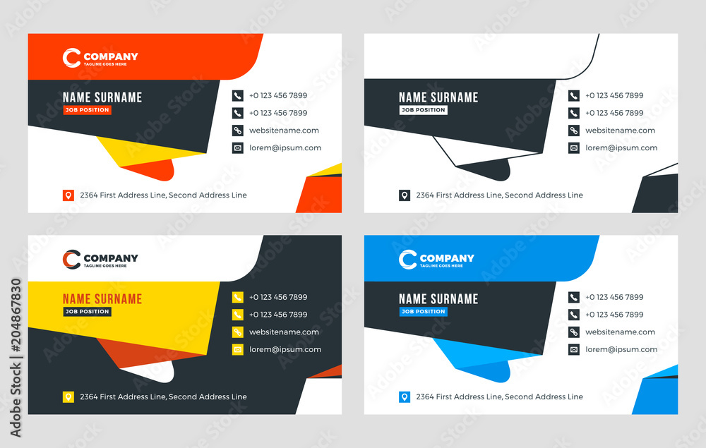 Creative Business Card Template. Flat Design Vector Illustration. Stationery Design. 4 Color Combinations. Print Template Creative Business Card Template. Flat Design Vector Illustration. Stationery Design. 4 Color Combinations. Print Template