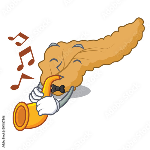 With trumpet pancreas mascot cartoon style photo