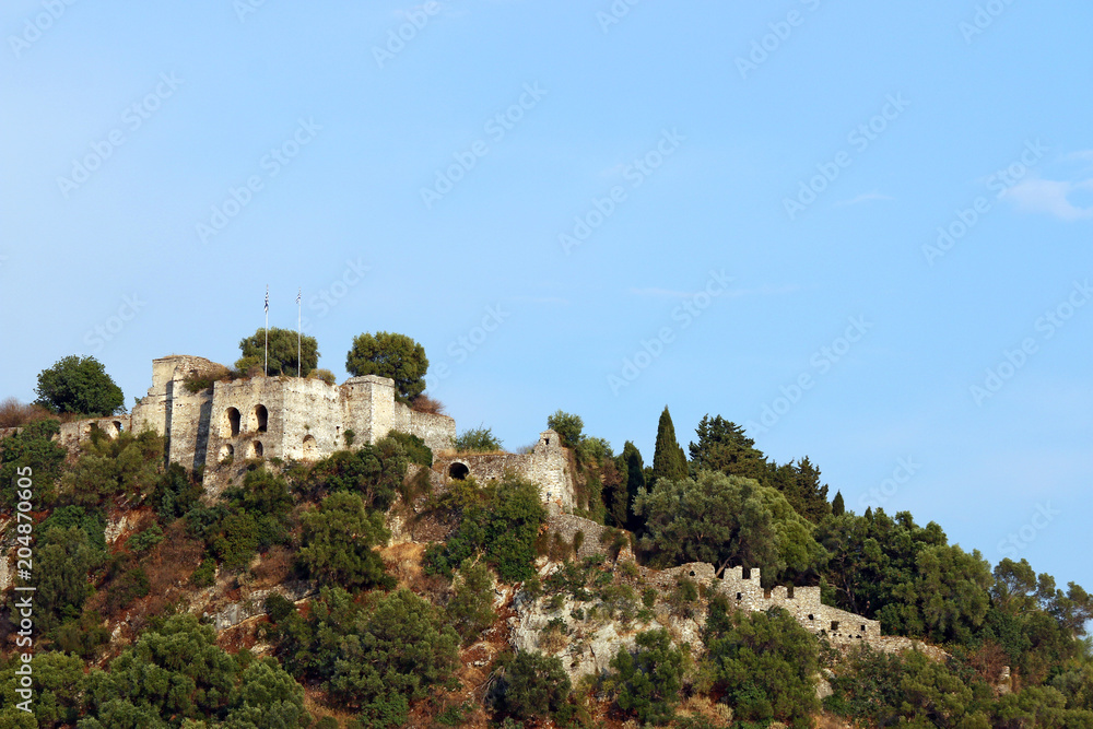 old ruined fortress on hill Parga Greece landscape
