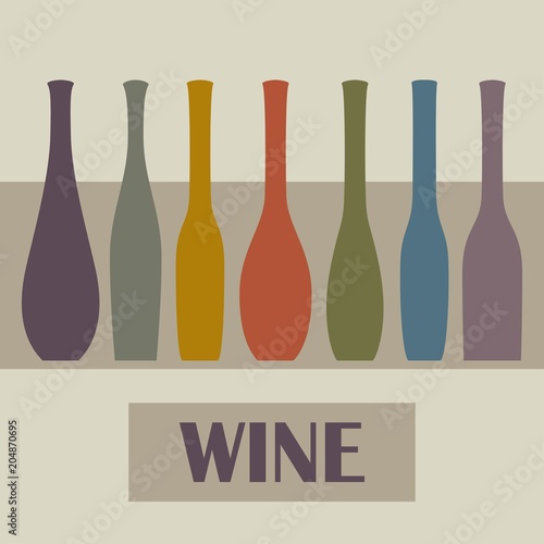 Bright bottles  for wine in a row. Vector illustration with minimalist style