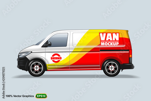 Delivery van template. With advertise, editable layout.