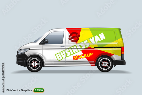 Business van. Delivery van template. With advertise, editable layout.